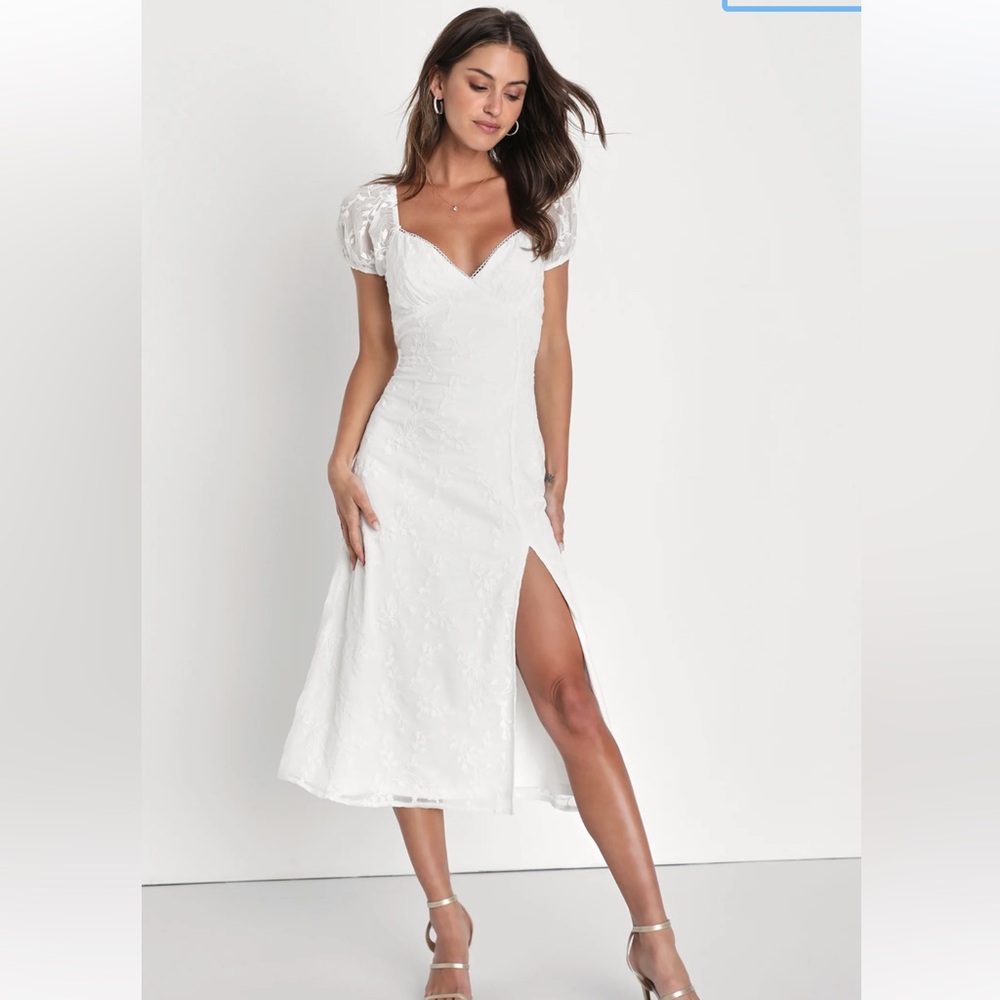 Lulus Blossoming with Charm White Embroidered Tie-Back Midi Dress